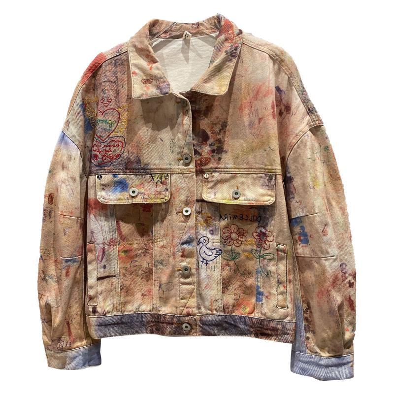 New Style Graffiti Painted Embroidered Letters Street Denim Jacket Short Coat Women - Image 7