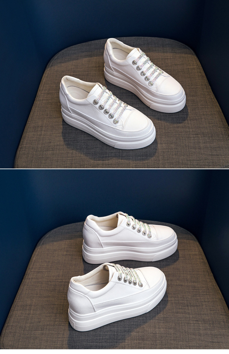 Genuine Leather Platform Versatile Casual Breathable White Muffin Height Increasing Insole Women's Board Shoes - Image 9