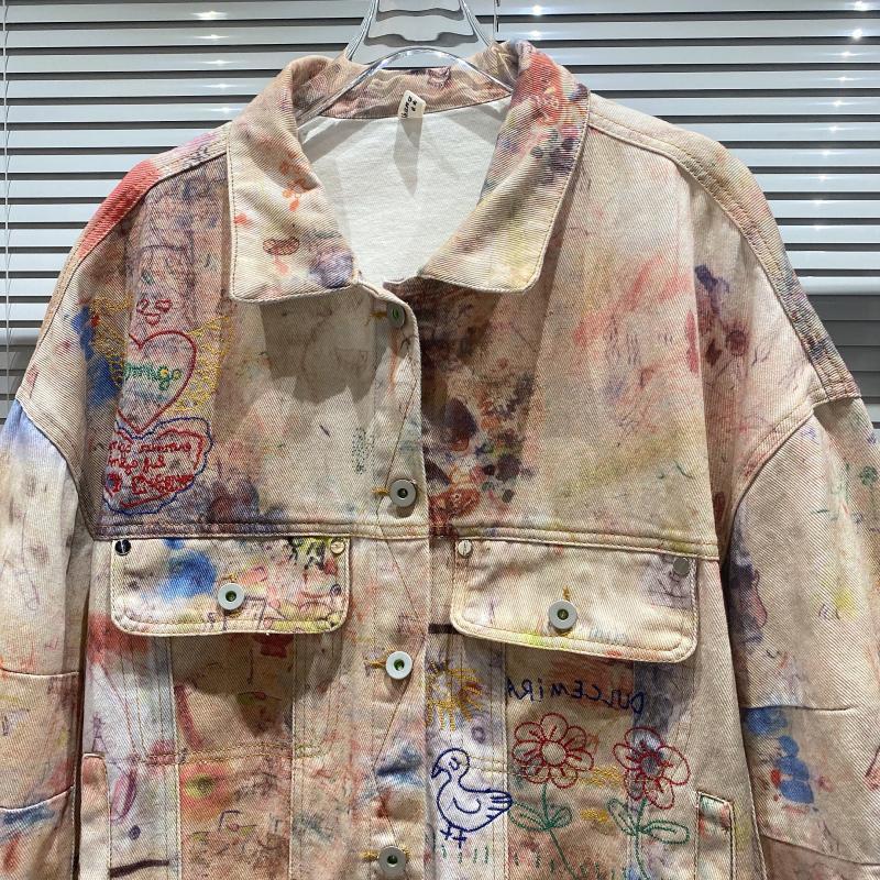 New Style Graffiti Painted Embroidered Letters Street Denim Jacket Short Coat Women - Image 2