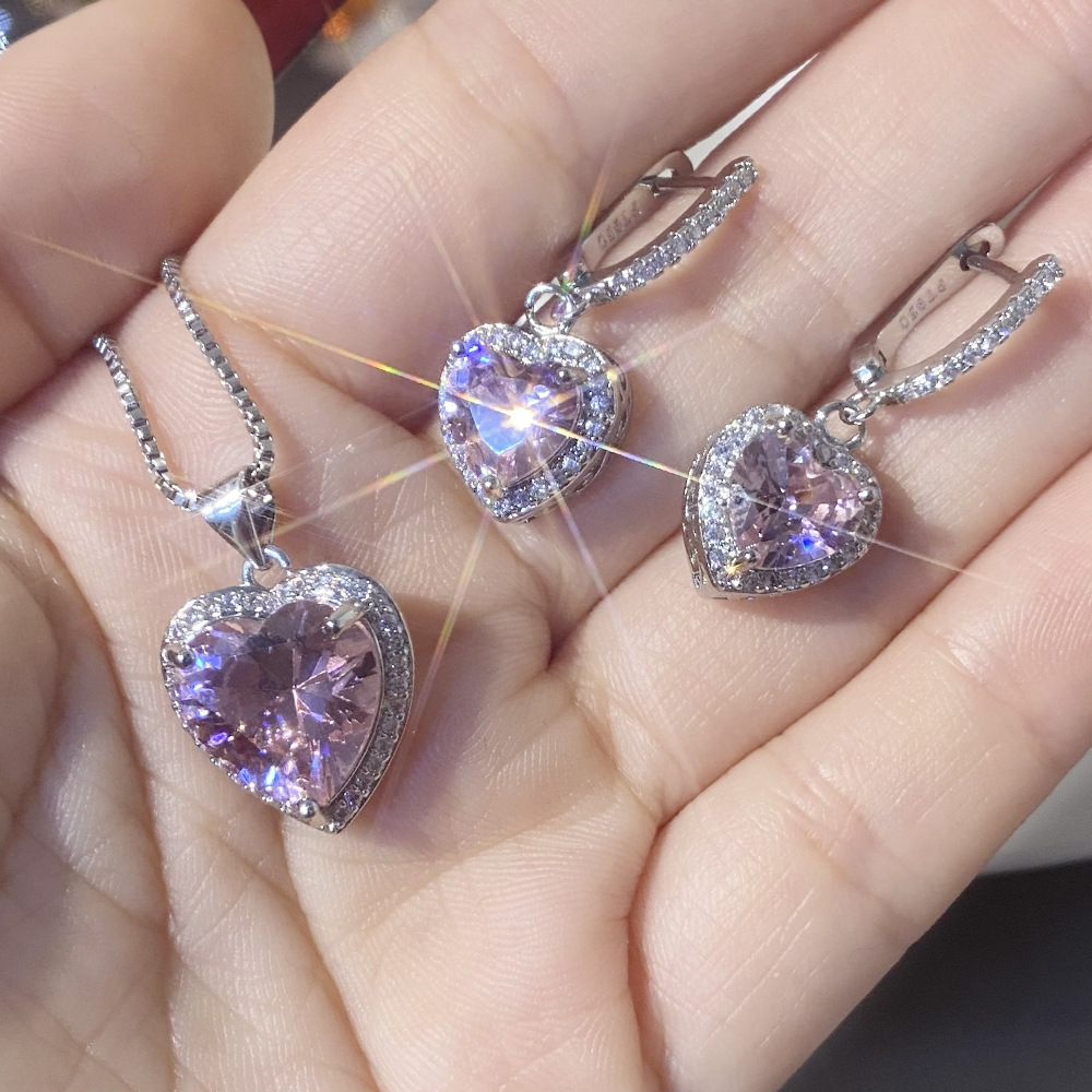 Rosy Heart-shaped Colorful Crystals TasselCarat Earrings - Image 7