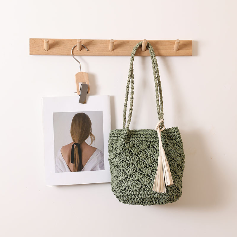 Fashion Tassel Shoulder Straw Bag Fan Hollow Beach Bag - Image 3