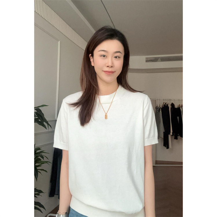 Pure Color Cotton Spun Yarn Knitwear Short Sleeve - Image 7