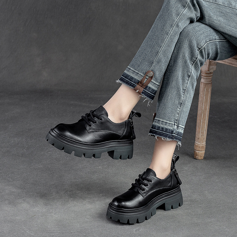 Spring NEW Back Zipper Low Top Mori Style Casual Retro Style Loafers Muffin Bottom Shoes - Image 4