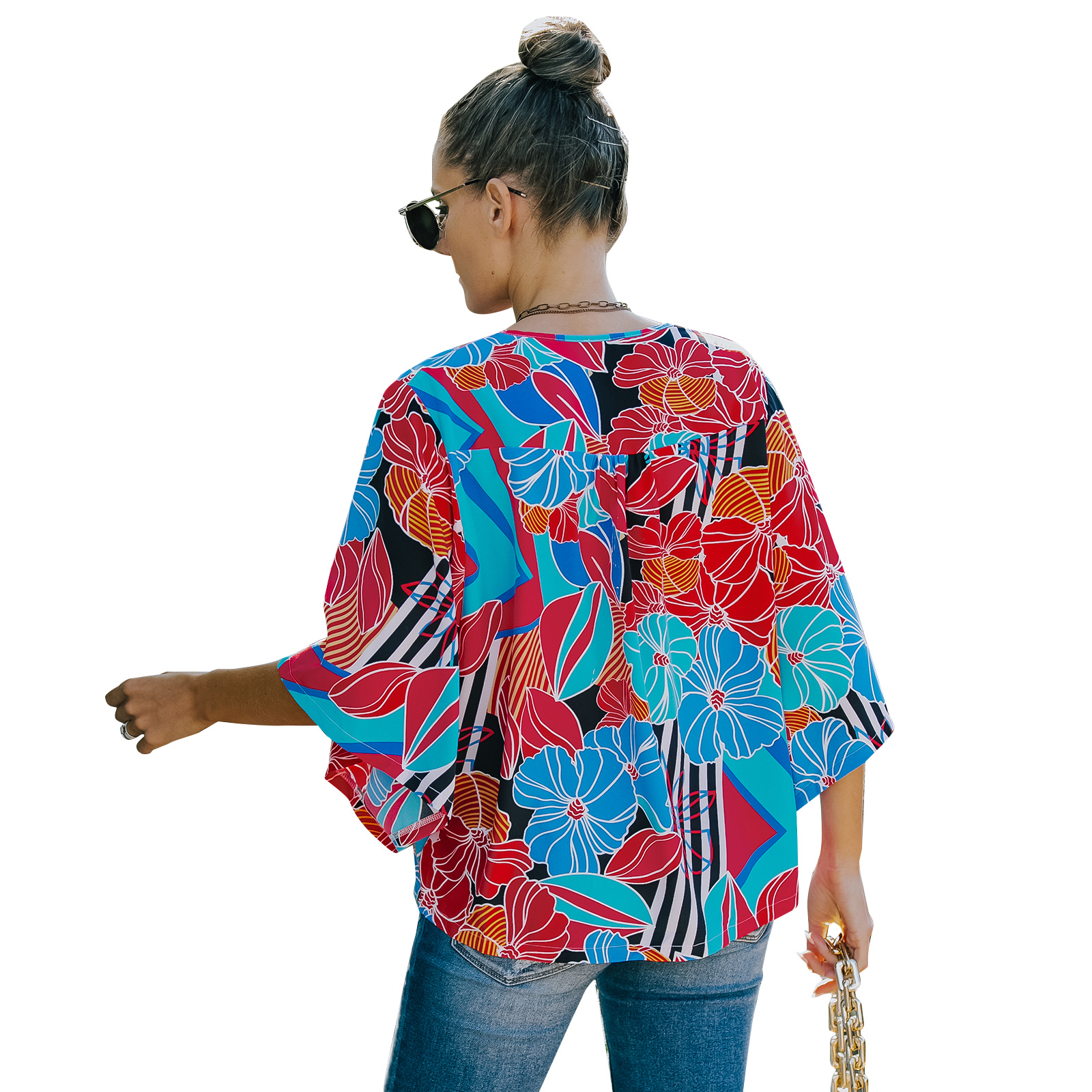 European And American Women's Five-quarter Sleeve Loose Floral Shirt - Image 2