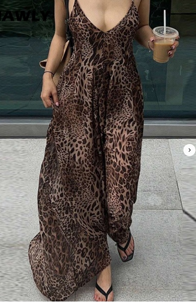 Women's Summer Fashion Leopard Print Spaghetti Strap Dress - Image 4