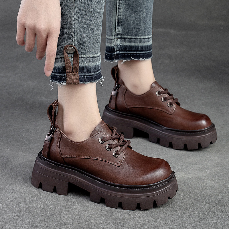 Spring NEW Back Zipper Low Top Mori Style Casual Retro Style Loafers Muffin Bottom Shoes - Image 5