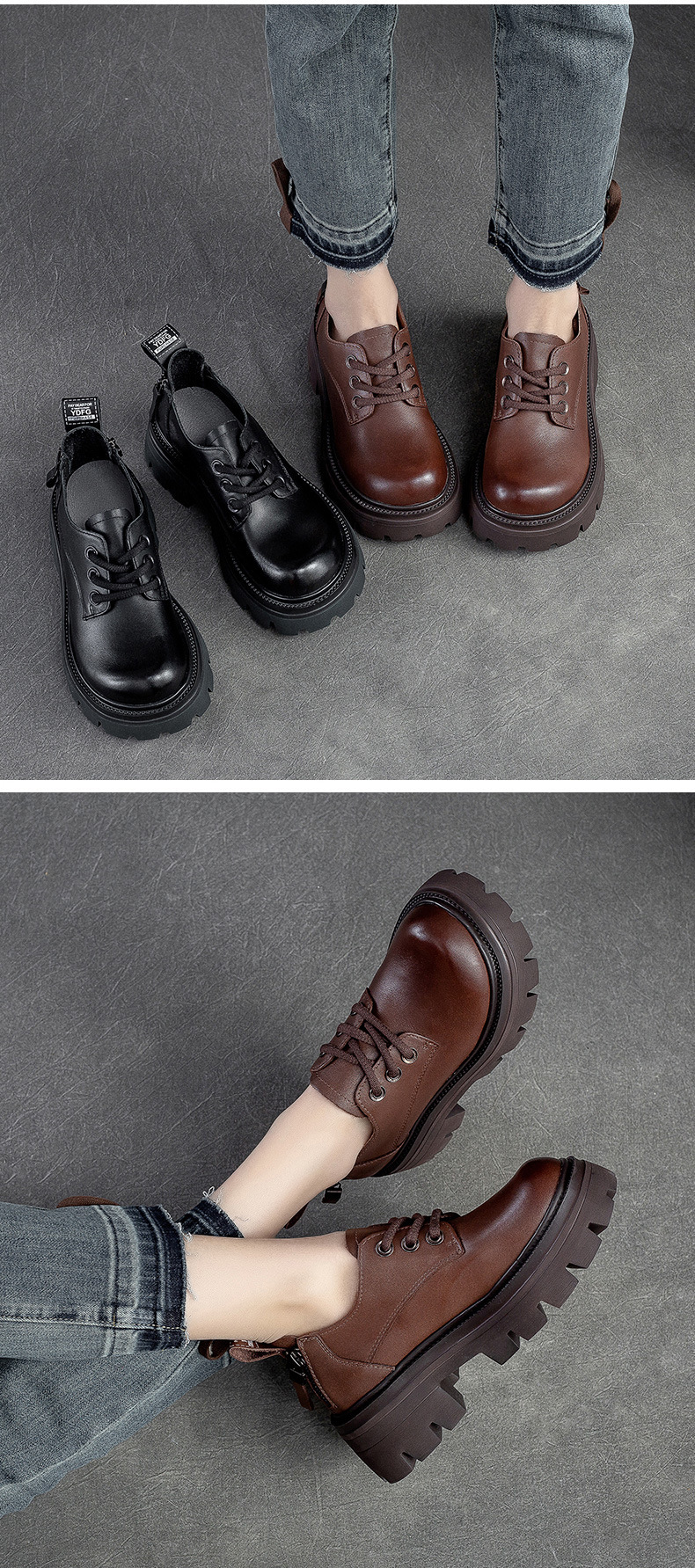 Spring NEW Back Zipper Low Top Mori Style Casual Retro Style Loafers Muffin Bottom Shoes - Image 9