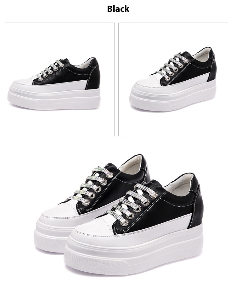 Genuine Leather Platform Versatile Casual Breathable White Muffin Height Increasing Insole Women's Board Shoes - Image 5