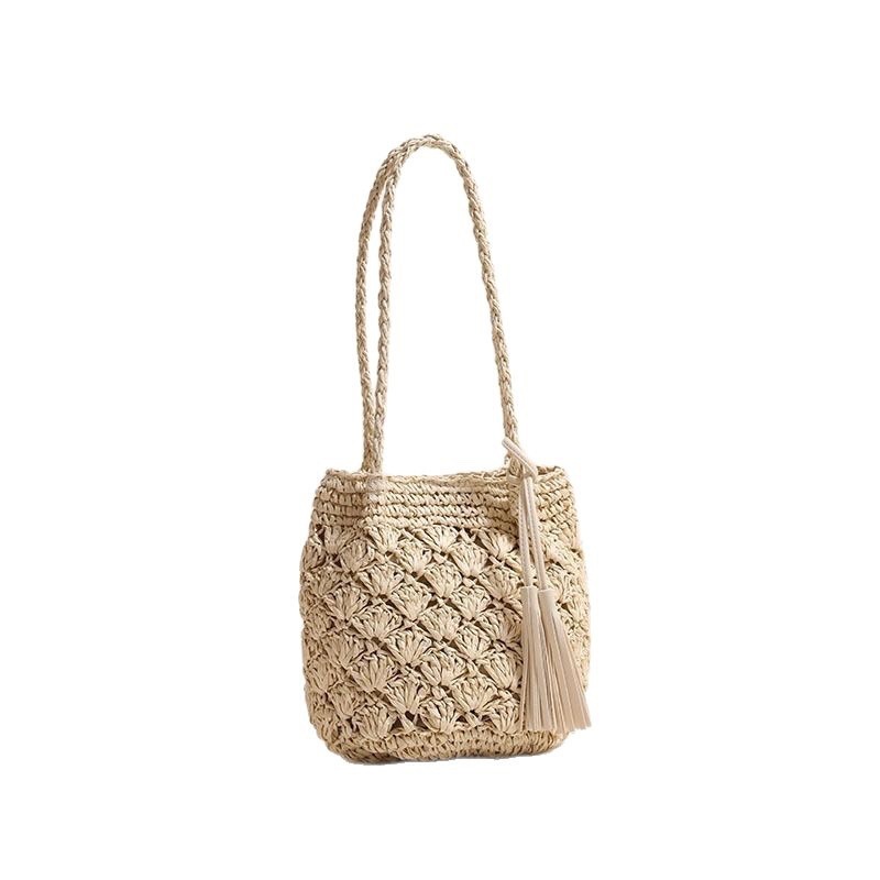 Fashion Tassel Shoulder Straw Bag Fan Hollow Beach Bag - Image 4