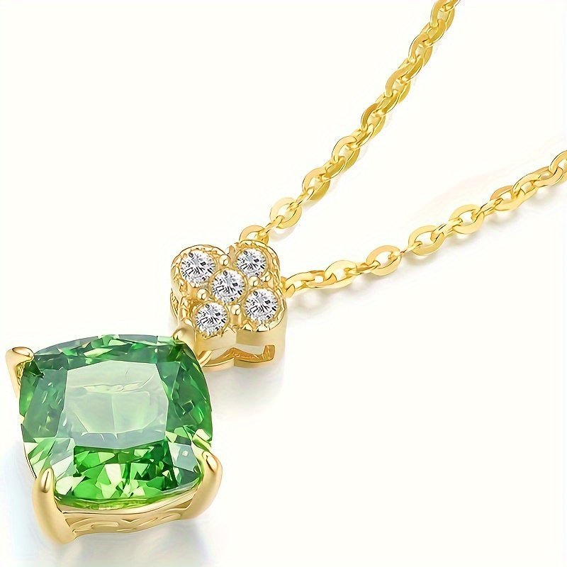 Women's Birthstone Necklace 14K Gold Plated Lucky Clover Pendant Necklace Zirconia 925 Sterling Silver Necklace Fashion Wedding Party Jewelry For Wife And Mom - Image 3