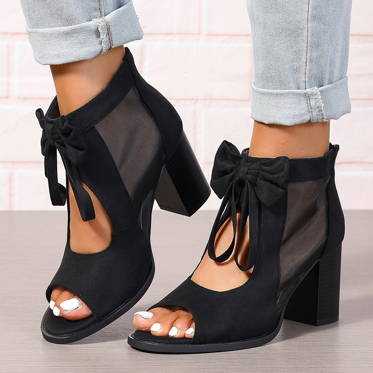 Large Size Thick Heel High Heels Women's Bow Sandals - Image 7