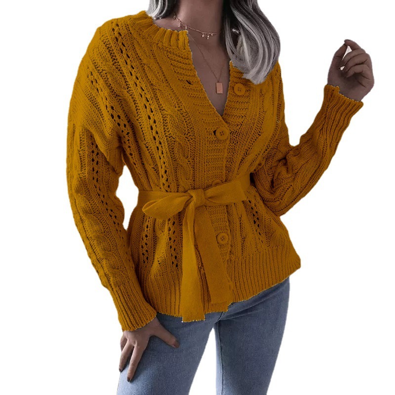 Twisted Buttoned Waist Knitted Cardigan - Image 5