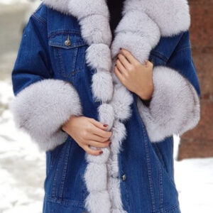 Ladies Fur One Denim Long Long Sleeve Coat