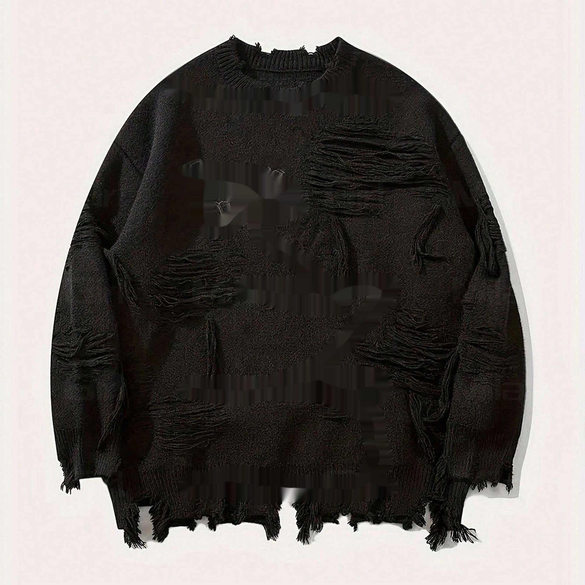 American New Dark Letter Jacquard Ripped Long Sleeves Warm Sweater - Image 4