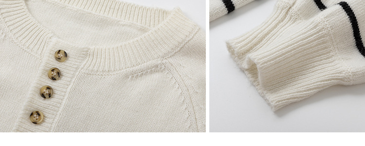 French Classic Black And White Striped Button Collar Sweater - Image 3