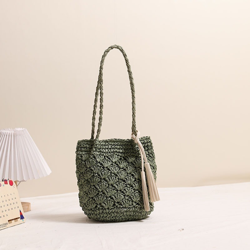 Fashion Tassel Shoulder Straw Bag Fan Hollow Beach Bag - Image 2