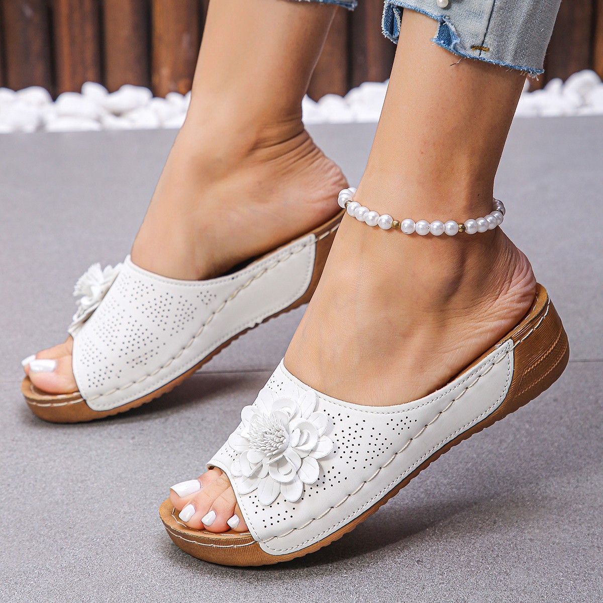 Flower Wedges Sandals Summer Fashion Retro Hollow Sandals Holiday Beach Shoes For Women - Image 6