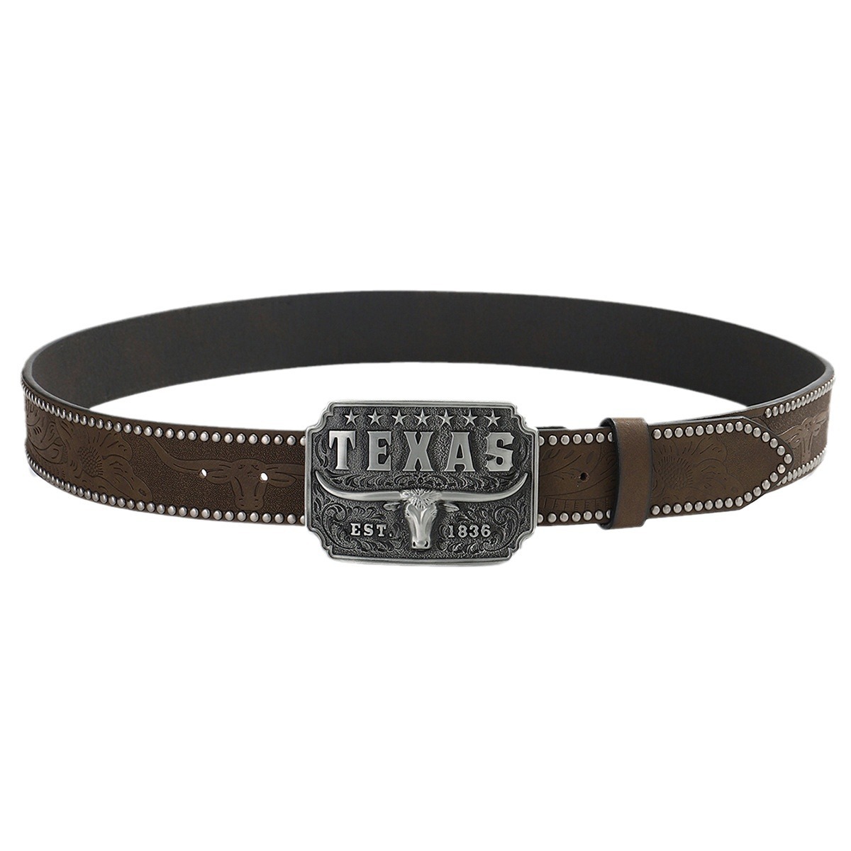 American Retro Embossing Cow Head Buckle Simple All-match Western Denim Belt - Image 3