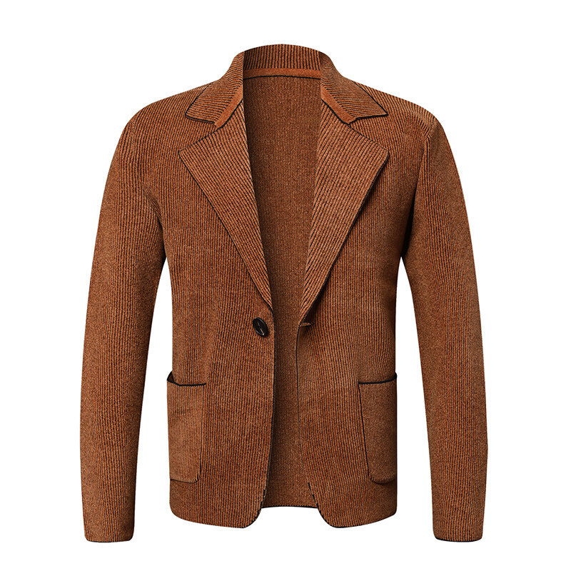 Men's Solid Color Cardigan Small Suit Knitted Jacket - Image 8