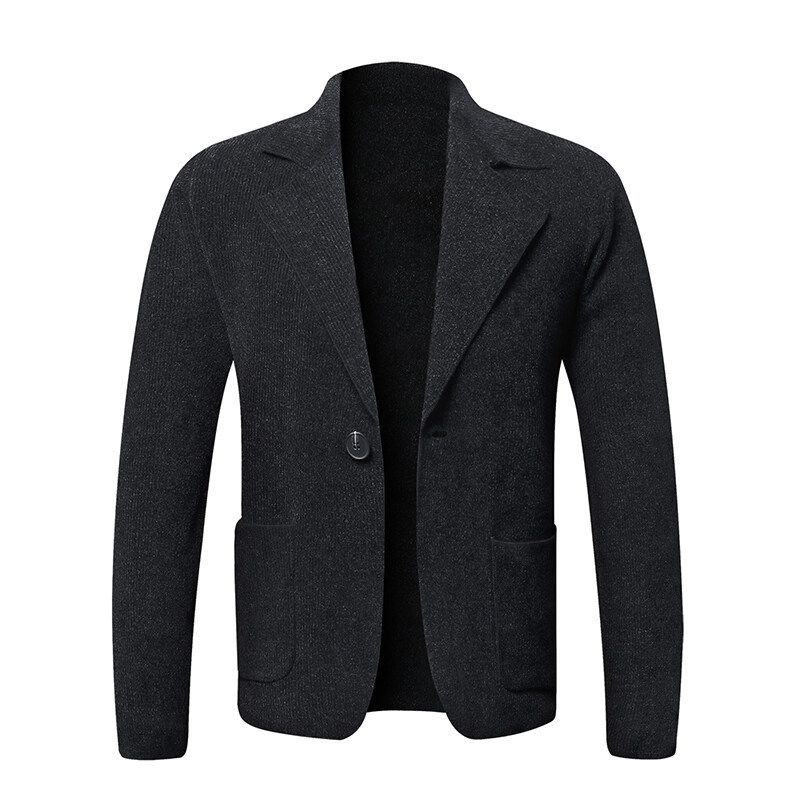 Men's Solid Color Cardigan Small Suit Knitted Jacket - Image 4