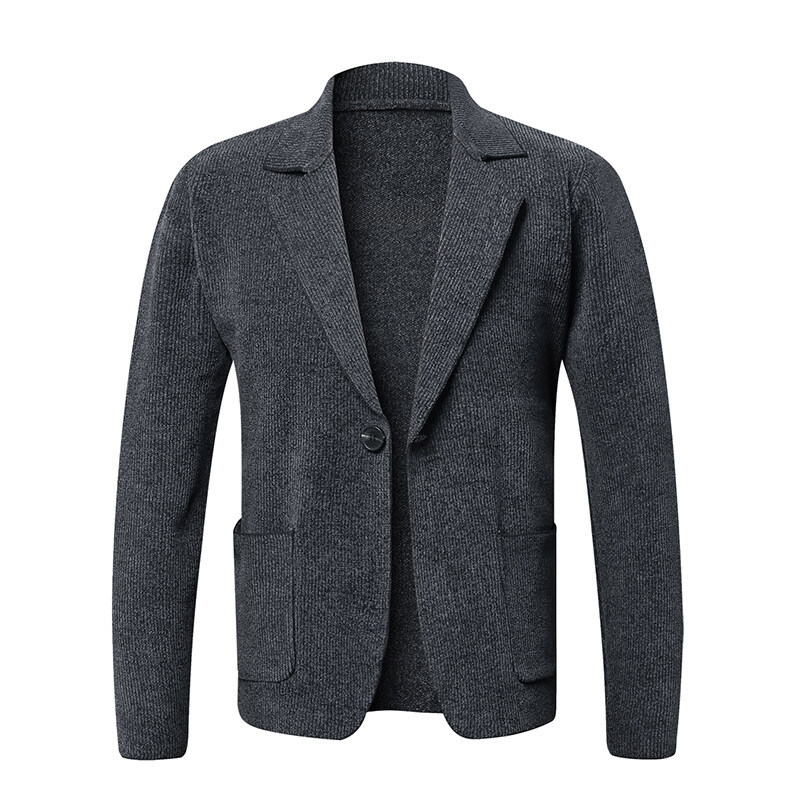 Men's Solid Color Cardigan Small Suit Knitted Jacket - Image 6