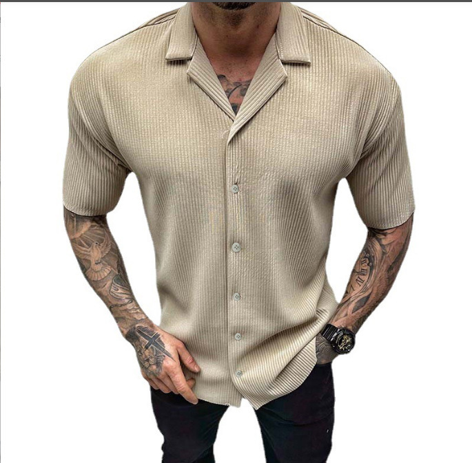 Men's Cardigan Solid Color Short Sleeve Shirt - Image 9