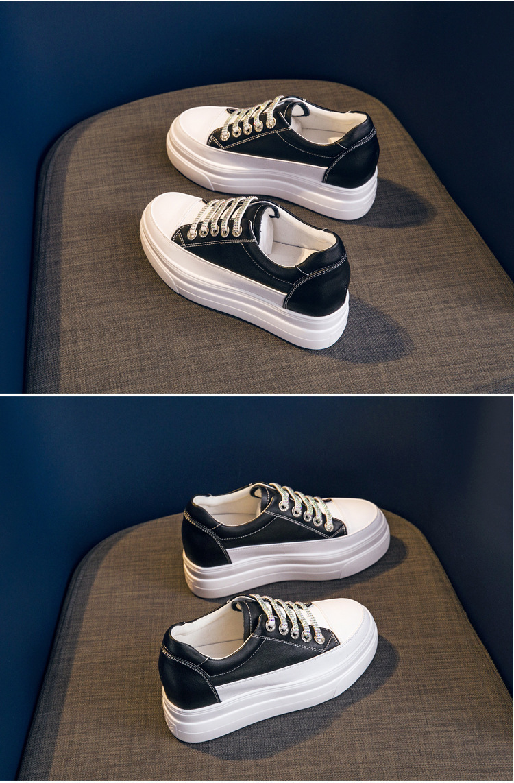 Genuine Leather Platform Versatile Casual Breathable White Muffin Height Increasing Insole Women's Board Shoes - Image 2