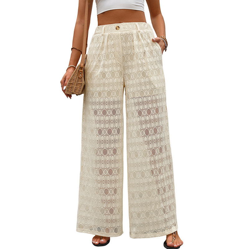 European And American Pants Women's High Waist Loose Lace Wide Leg Pants - Image 3