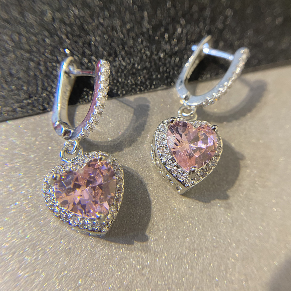 Rosy Heart-shaped Colorful Crystals TasselCarat Earrings - Image 3