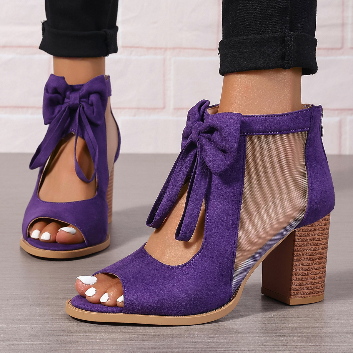 Large Size Thick Heel High Heels Women's Bow Sandals - Image 5