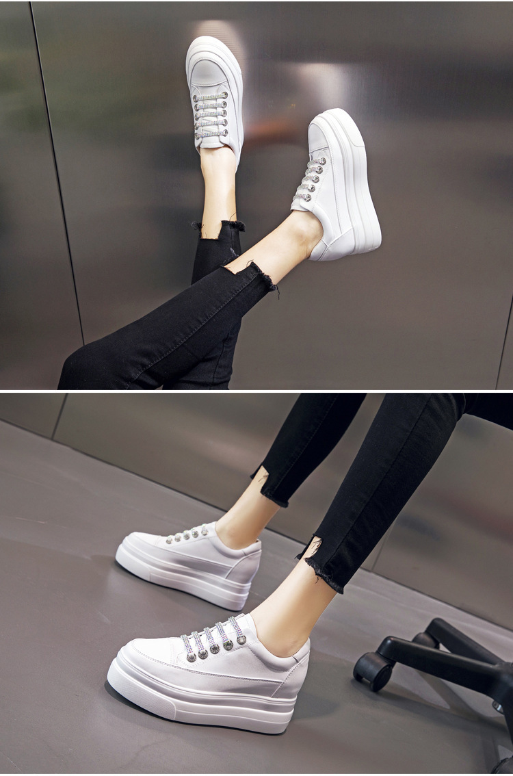 Genuine Leather Platform Versatile Casual Breathable White Muffin Height Increasing Insole Women's Board Shoes - Image 7