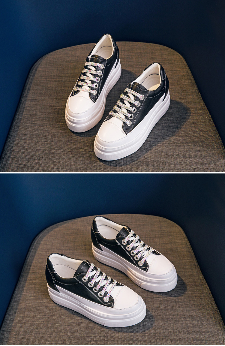 Genuine Leather Platform Versatile Casual Breathable White Muffin Height Increasing Insole Women's Board Shoes - Image 8