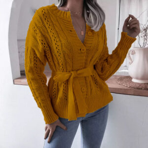 Twisted Buttoned Waist Knitted Cardigan