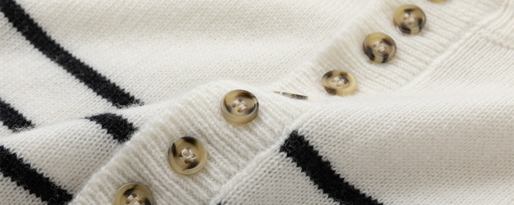 French Classic Black And White Striped Button Collar Sweater - Image 5