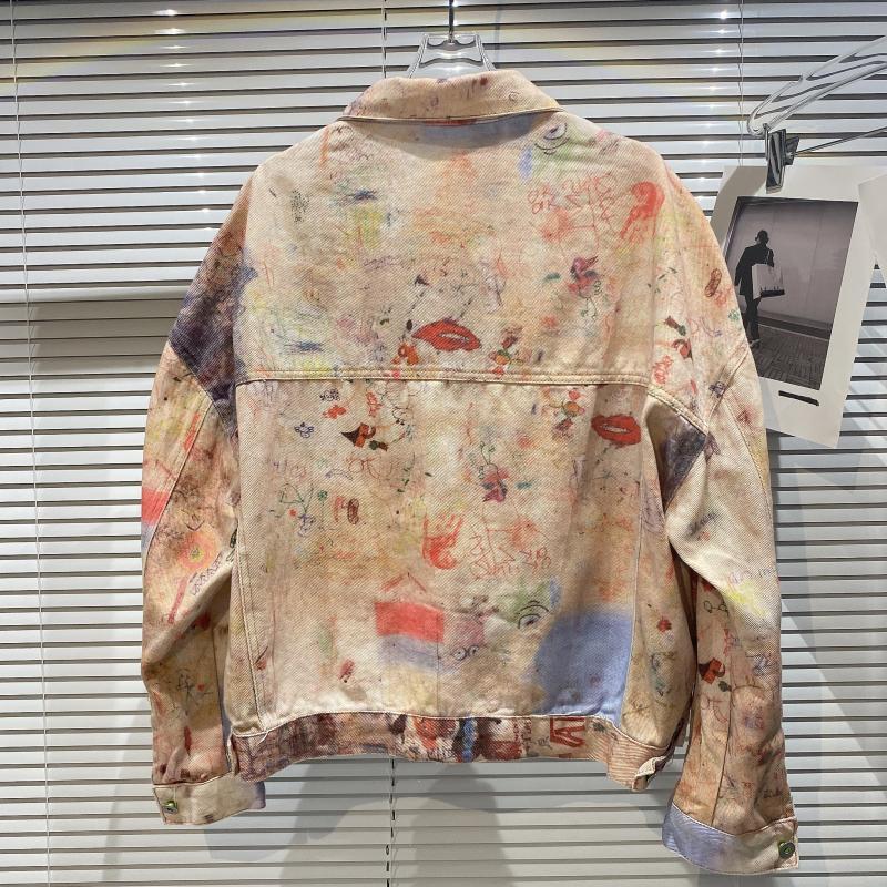New Style Graffiti Painted Embroidered Letters Street Denim Jacket Short Coat Women - Image 5