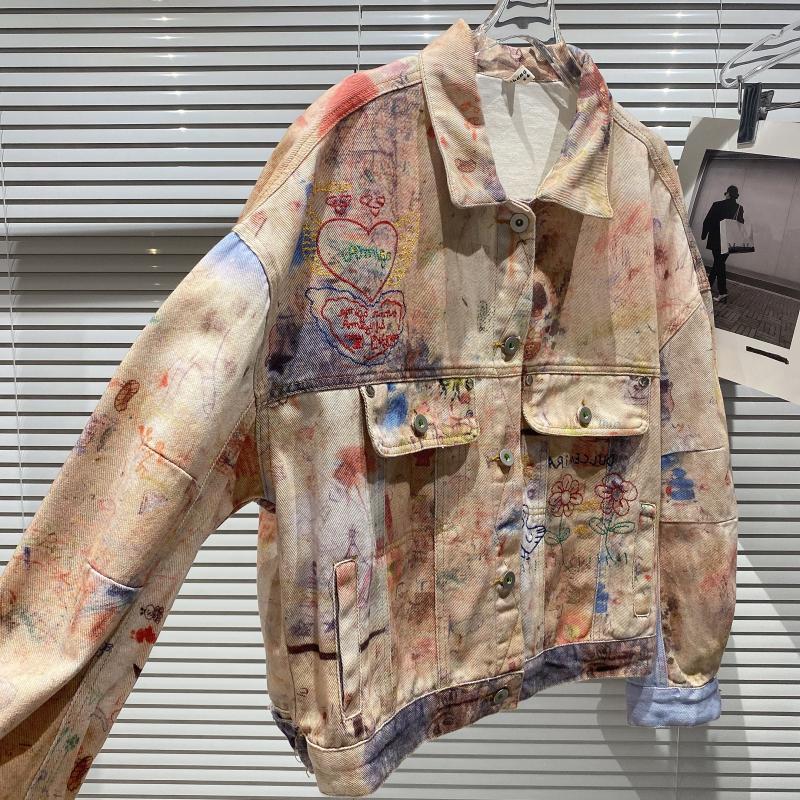 New Style Graffiti Painted Embroidered Letters Street Denim Jacket Short Coat Women - Image 6