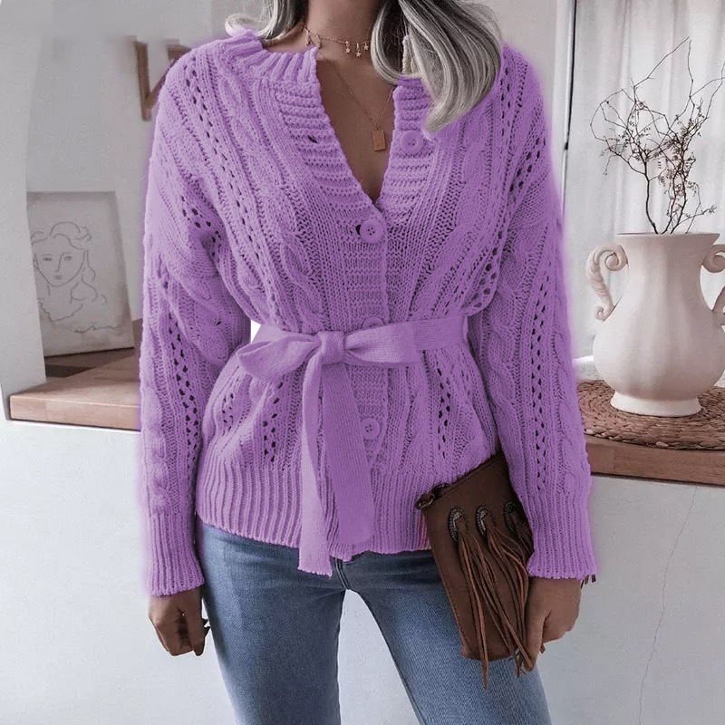 Twisted Buttoned Waist Knitted Cardigan - Image 4