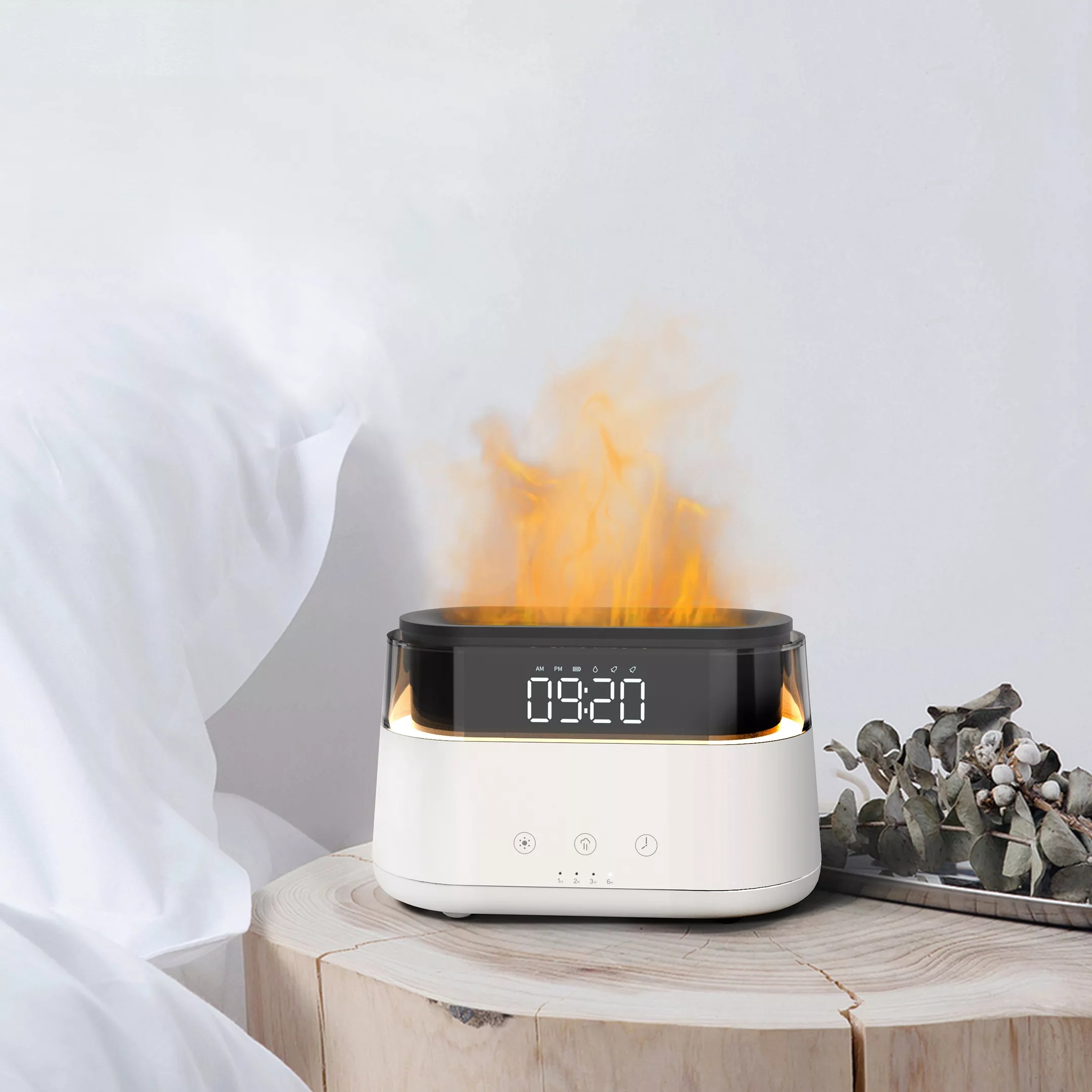 2023 Elegant Alarm Clock Oil Diffuser Innovative Simulation Flame Humidifier With Timer Function Flame Night Light - Image 3