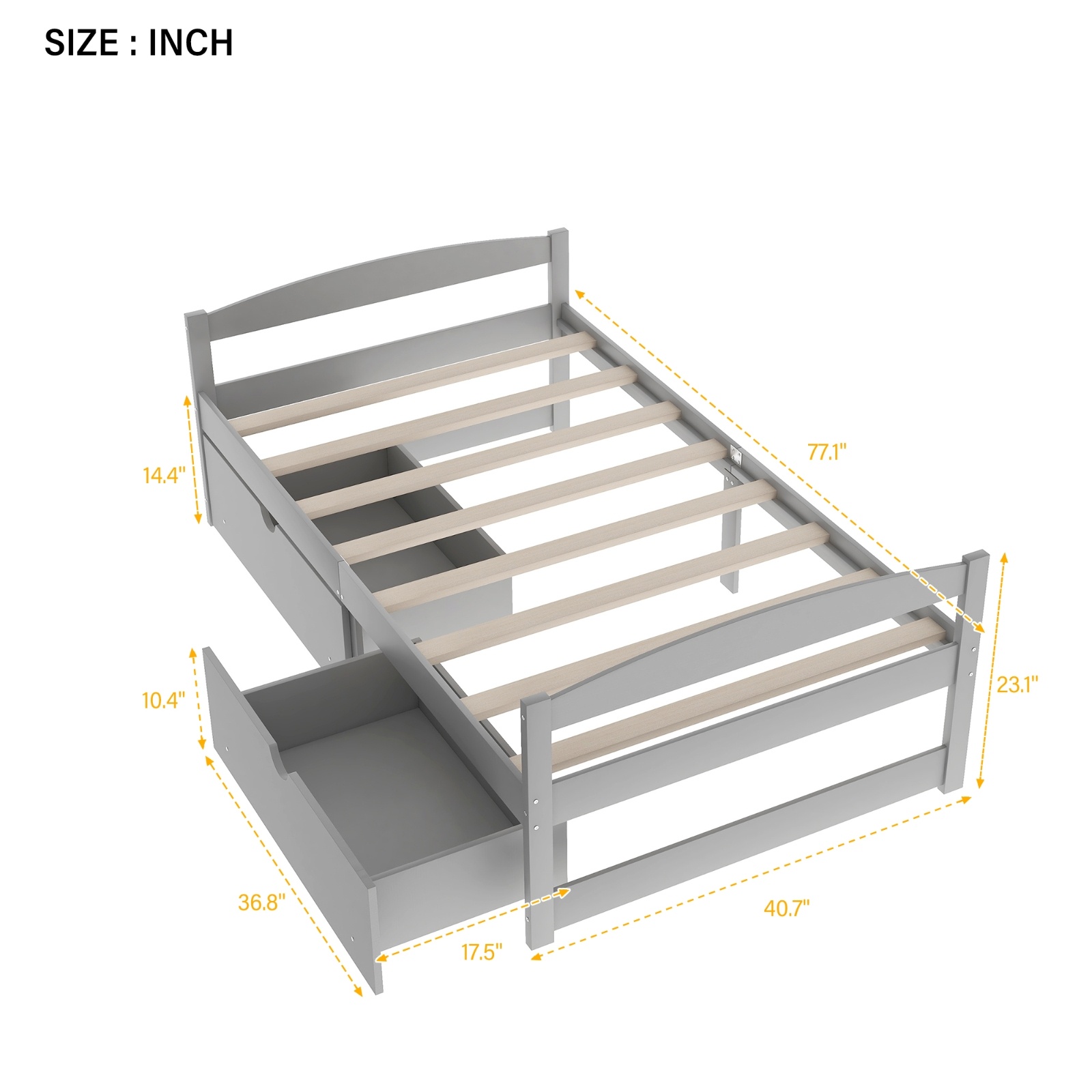 Twin Size Platform Bed, With Two Drawers, Gray - Image 6