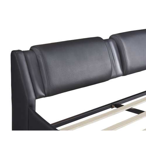 Full Size Upholstered Faux Leather Platform Bed With LED Light Bed Frame With Slatted - Black - Image 6