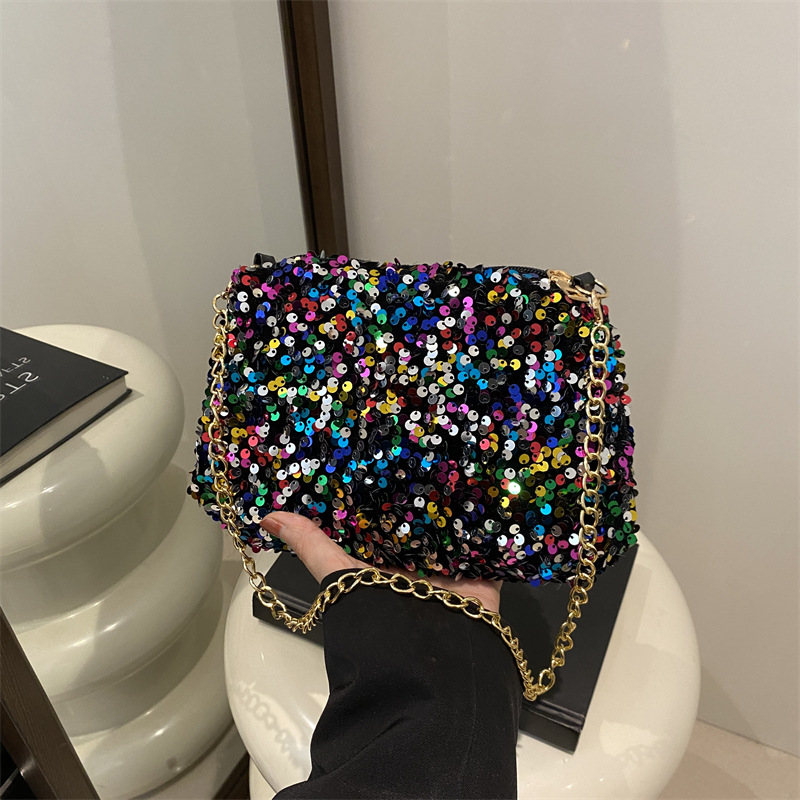 Contrast Color And Versatile Sequined Underarm Bag For Women - Image 3
