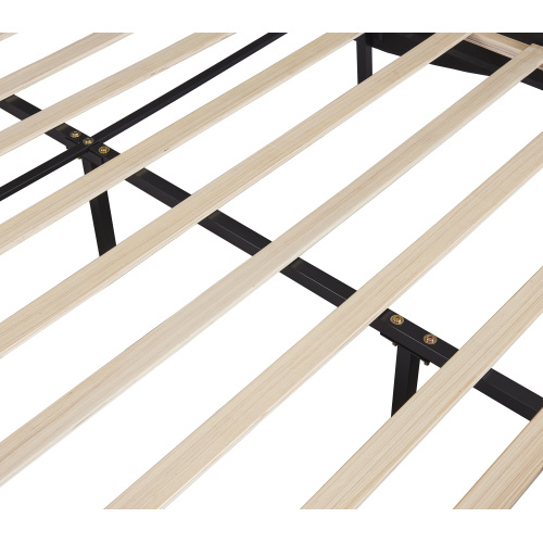 Full Size Upholstered Faux Leather Platform Bed With LED Light Bed Frame With Slatted - Black - Image 7